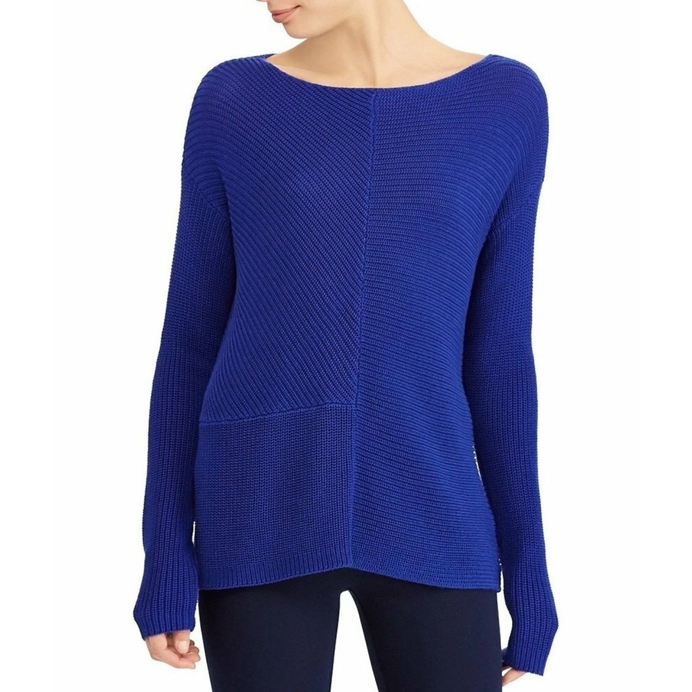 Lauren Ralph Lauren XS Petite Open‎ Knit Sweater Asymmetrical Pullover Coastal
